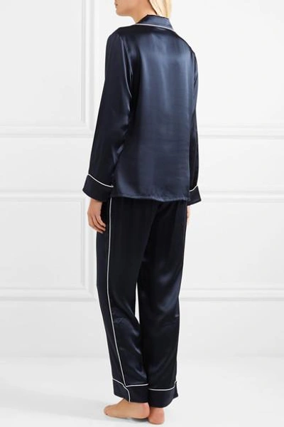 Shop Olivia Von Halle Coco Silk-satin Pajama Set In Navy