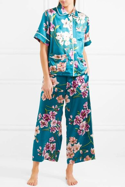 Shop Olivia Von Halle Daria Printed Silk-satin Pajama Set