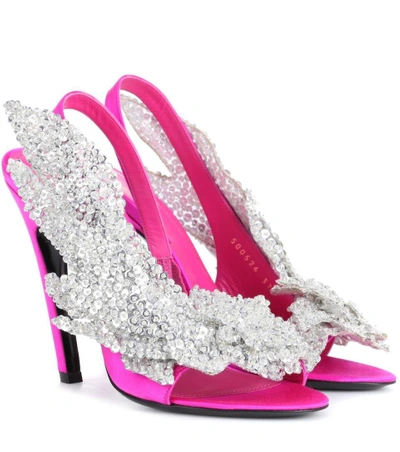 Shop Balenciaga Embellished Satin Sandals In Pink