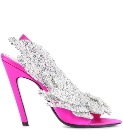 Shop Balenciaga Embellished Satin Sandals In Pink