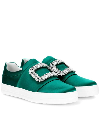 Shop Roger Vivier Sneaky Viv' Embellished Satin Sneakers In Green