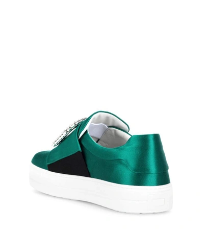 Shop Roger Vivier Sneaky Viv' Embellished Satin Sneakers In Green