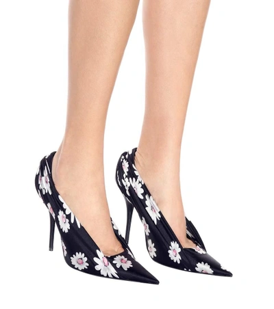 Shop Balenciaga Floral-printed Satin Pumps In Black