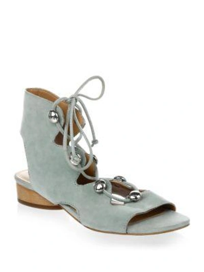 Shop Rebecca Minkoff Embellished Suede Lace-up Sandals In Dusty Green