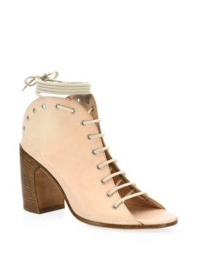 Shop Ann Demeulemeester Leather Lace-up Open Toe Ankle Boots In Panna