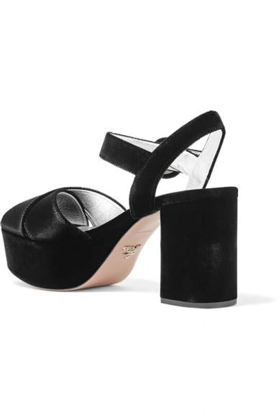 Shop Prada Velvet Platform Sandals In Black