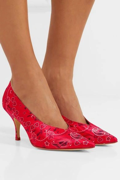 Shop Mr By Man Repeller Printed Satin Pumps In Red