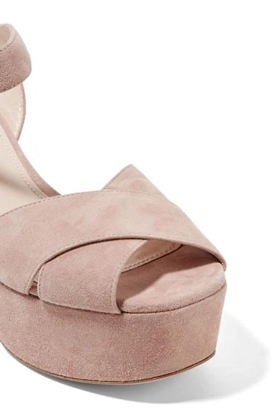 Shop Prada Suede Platform Sandals In Beige
