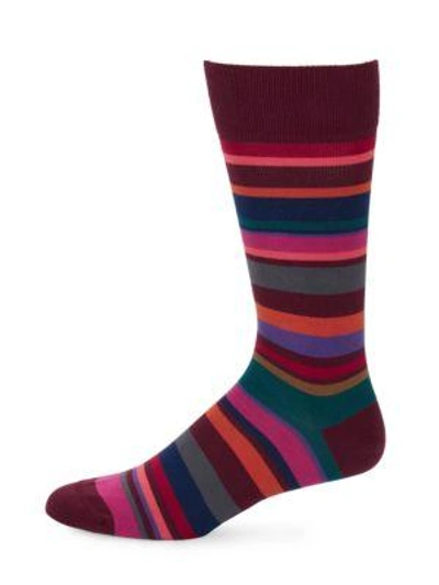 Shop Paul Smith Striped Mid-calf Socks In Burgundy Multi