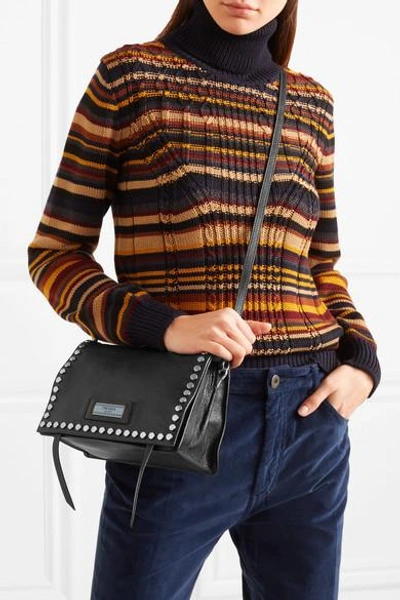 Shop Prada Etiquette Small Studded Textured-leather Shoulder Bag In Black