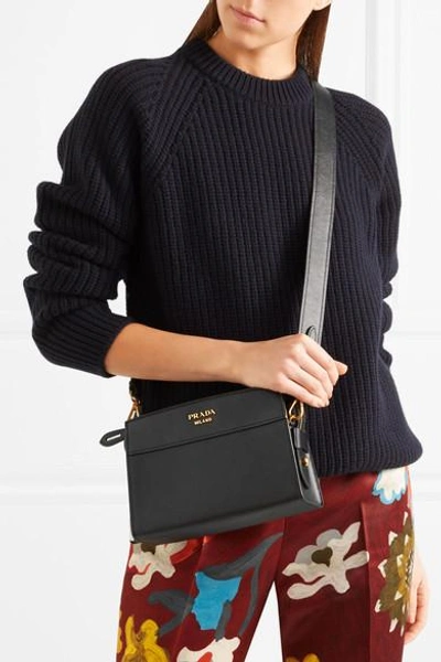 Shop Prada Esplanade Textured-leather Shoulder Bag In Black