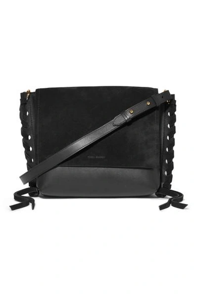 Asli Whipstitched Leather And Suede Shoulder Bag In Black