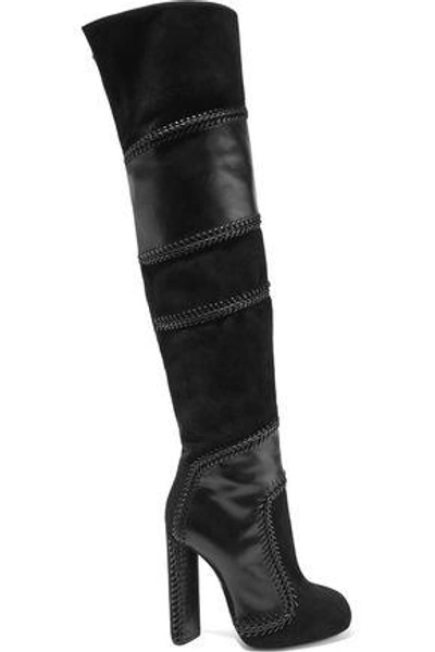Shop Tom Ford Woman Suede And Leather Thigh Boots Black