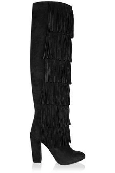 Shop Paul Andrew Woman Tara Fringed Suede Knee Boots Black