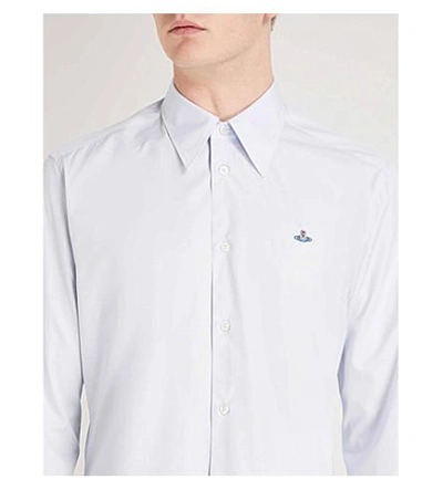 Shop Vivienne Westwood Logo-embroidered Classic-fit Cotton Shirt In Light Blue
