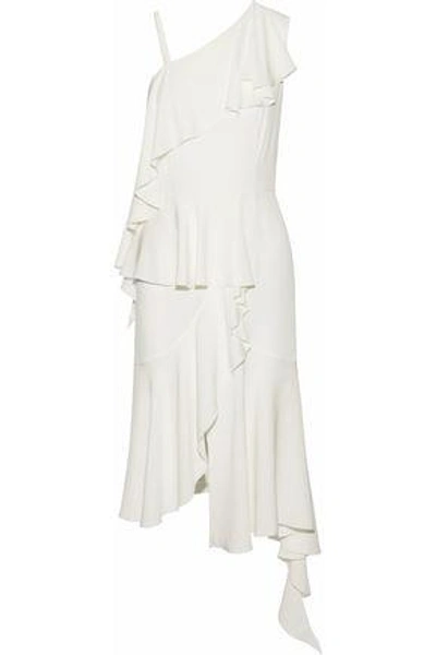 Shop Goen J Woman Asymmetric Ruffled Silk-cady Midi Dress Ivory