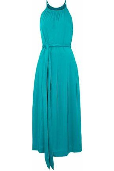 Shop Vanessa Seward Woman Belted Draped Voile Midi Dress Turquoise