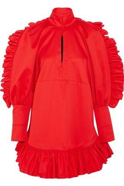 Shop Ellery Woman Kenickie Ruffled Cotton-twill Mini Dress Red