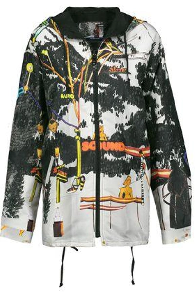 Shop Prada Woman Printed Silk-faille Hooded Jacket Multicolor