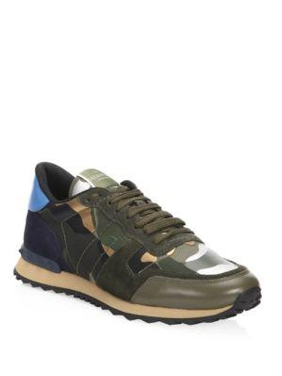 Shop Valentino Garavani Rockrunner Camouflage Sneakers In Army Green