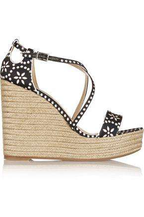 Tabitha Simmons Woman Jenny Cutout Suede Wedge Sandals Black | ModeSens