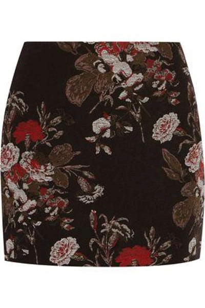 Shop Ganni Woman Cotton-blend Floral-brocade Mini Skirt Black