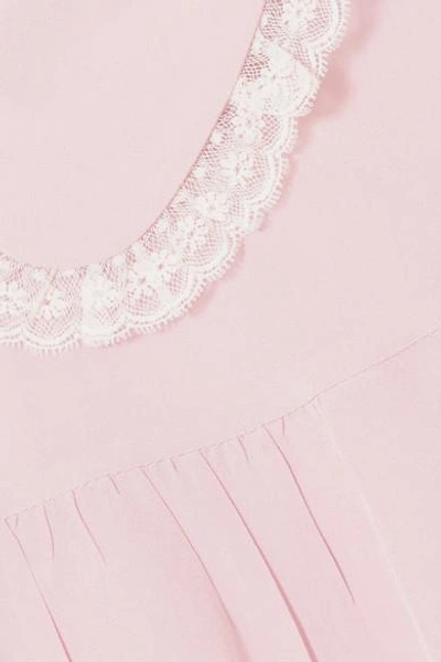 Shop Miu Miu Lace-trimmed Silk-chiffon Blouse In Blush