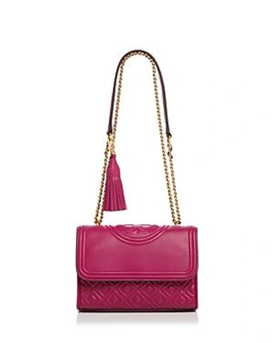 Shop Tory Burch Fleming Convertible Small Leather Shoulder Bag In Party Fuschia/gold