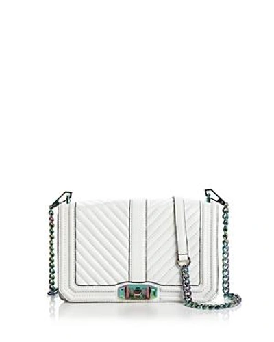 Shop Rebecca Minkoff Chevron Quilted Love Leather Crossbody In White/iridescent