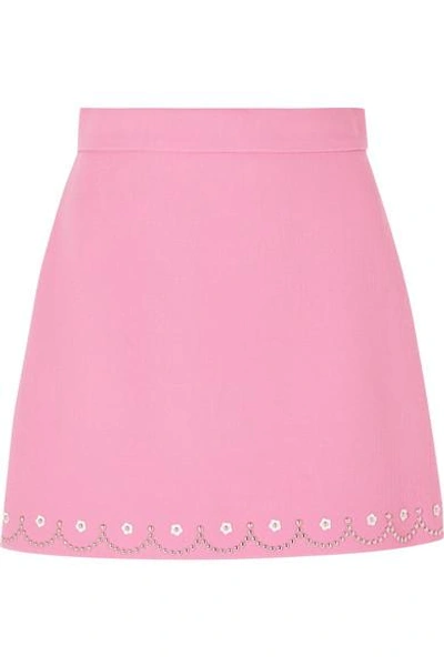 Shop Miu Miu Embellished Wool-crepe Mini Skirt In Bubblegum