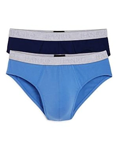 Shop Hanro Stretch Cotton Essential Briefs, Pack Of 2 In Middle Blue/deep Cobalt