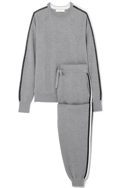 Shop Olivia Von Halle Missy London Striped Silk And Cashmere-blend Sweatshirt And Track Pants Set In Gray