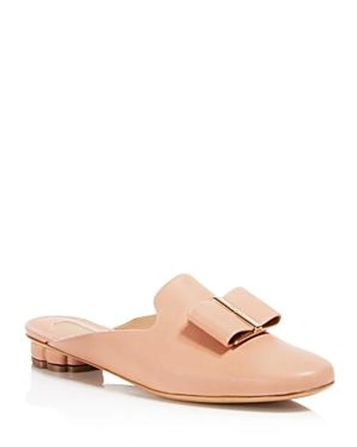 Shop Ferragamo Women's Leather Flower Heel Mules In New Blush