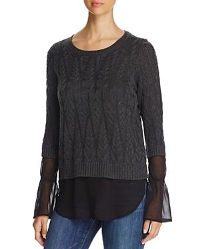 Shop Design History Cable-knit Faux Underlay Sweater In Hurrican Pearl Chiffon