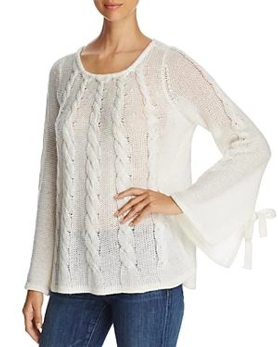 Shop Design History Openwork Cable-knit Bell-sleeve Sweater In Pearl