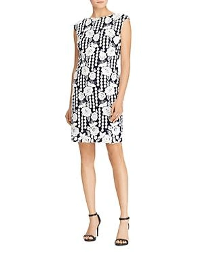Shop Ralph Lauren Lauren  Floral Geometric-lace Dress In Navy/white