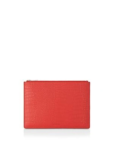 Shop Whistles Medium Croc-embossed Leather Clutch In Red/silver
