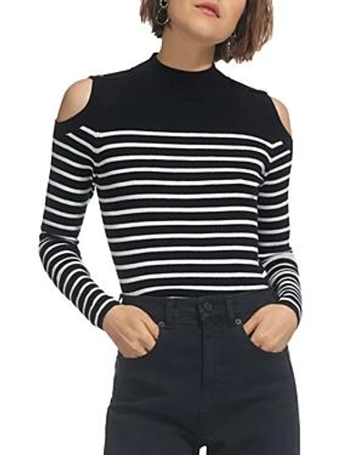 Shop Whistles Cold-shoulder Striped Button-detail Sweater In Multi