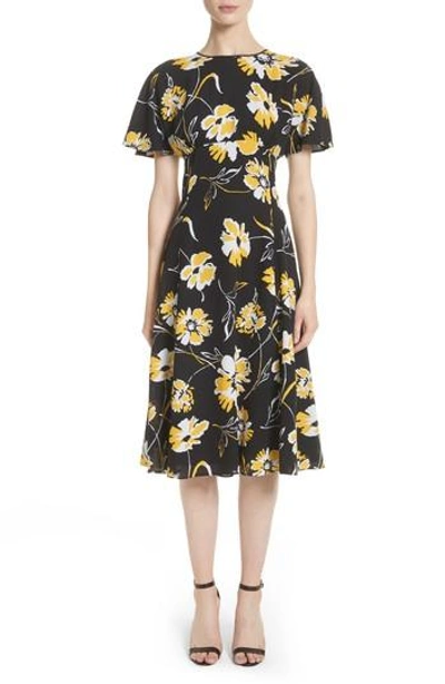 Shop Michael Kors Floral Print Silk Flirt Dress In Lemon