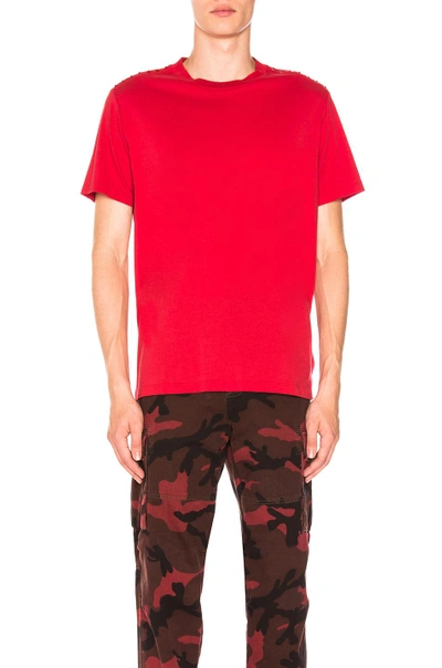 Shop Valentino Studded Shoulder Tee In Red