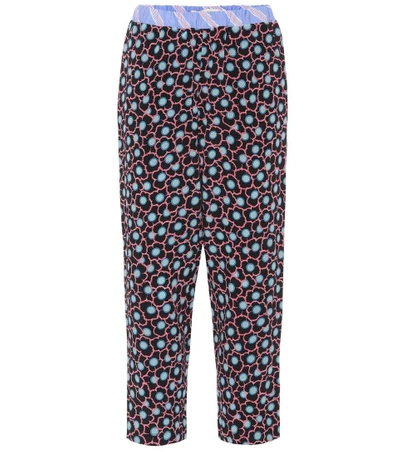 Shop Marni Cropped Silk-blend Trousers In Multicoloured