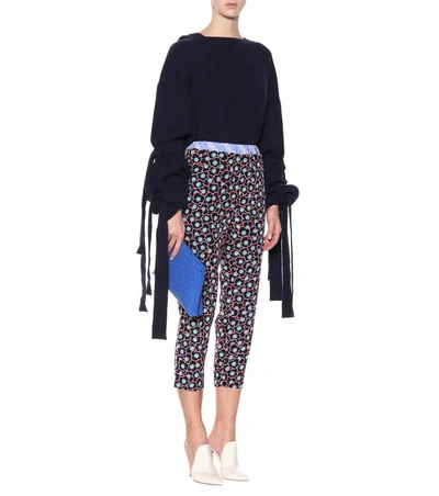 Shop Marni Cropped Silk-blend Trousers In Multicoloured