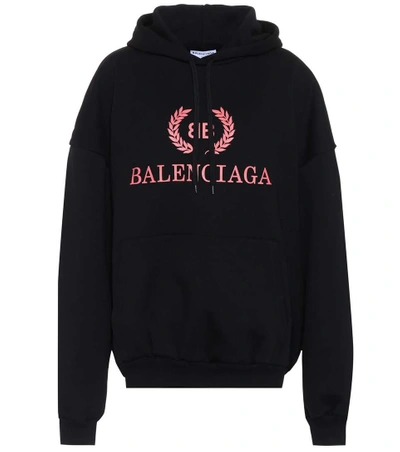 Shop Balenciaga Bb Cotton Hoodie In Black