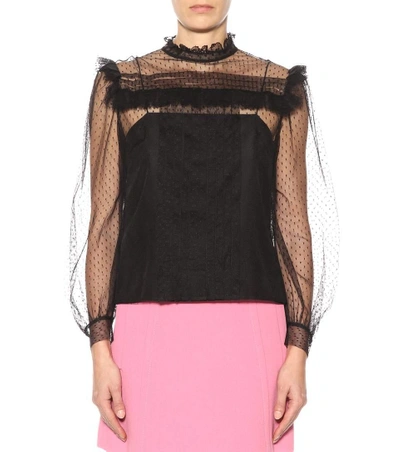 Shop Miu Miu Tulle Blouse In Black