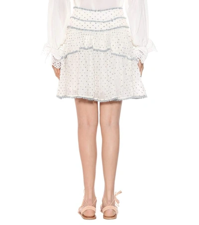 Shop Zimmermann Painted Heart Contour Cotton And Silk Skirt In White
