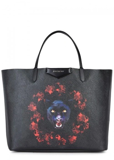 Shop Givenchy Antigona Black Saffiano Leather Tote In Black And Red