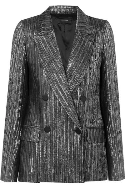 Shop Isabel Marant Denel Double-breasted Textured-lamé Blazer In Silver