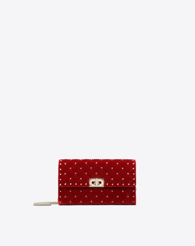 Shop Valentino Garavani Velvet Rockstud Spike Crossbody Clutch In Rosso