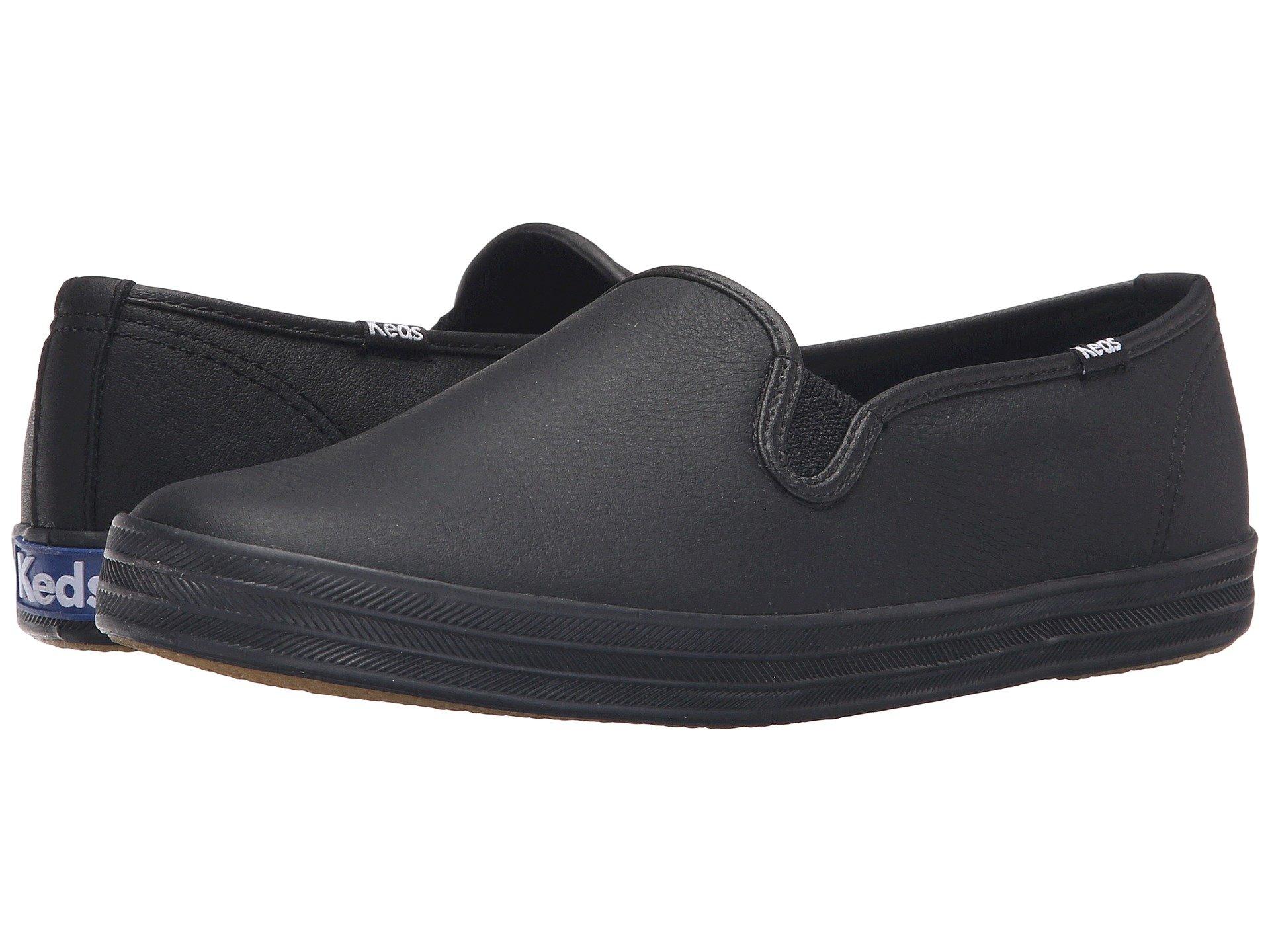 keds black leather slip on