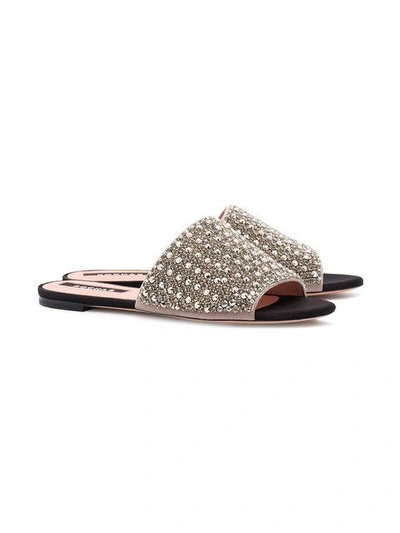 Shop Rochas Jewelled Slides - Metallic